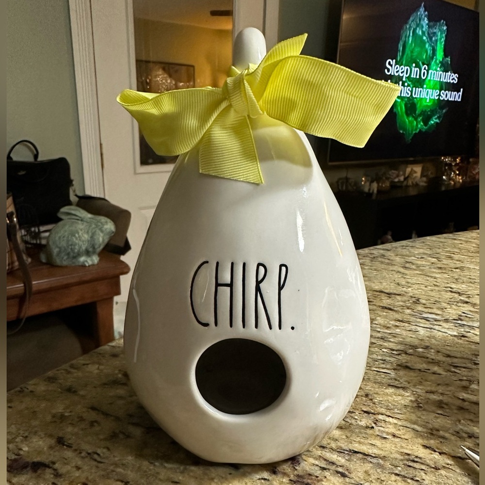 Rae Dunn Tear drop Chirp Birdhouse Yellow Ribbon